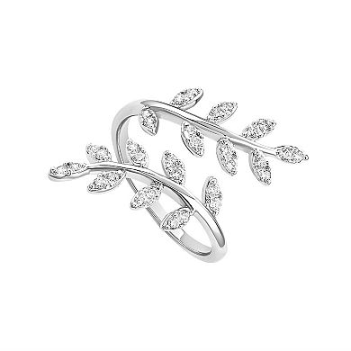 PRIMROSE Fine Silver Plated Cubic Zirconia Vine Bypass Ring