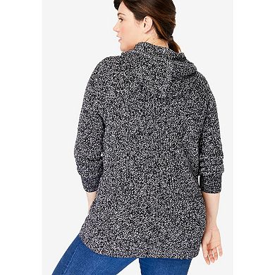 Woman Within Women's Plus Size Hooded Pullover Shaker Sweater