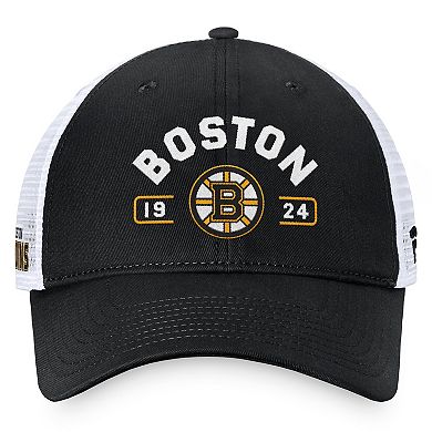 Men's Fanatics Black/White Boston Bruins Free Kick Trucker Adjustable Hat