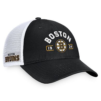 Men's Fanatics Black/White Boston Bruins Free Kick Trucker Adjustable Hat