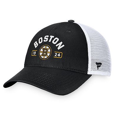 Men's Fanatics Black/White Boston Bruins Free Kick Trucker Adjustable Hat