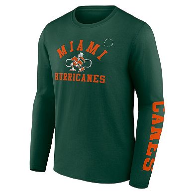 Men's Fanatics Green Miami Hurricanes Modern Arch 2-Hit Long Sleeve T-Shirt