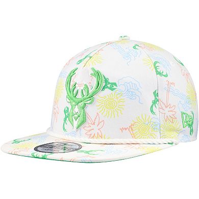 Men's New Era White Milwaukee Bucks Palm Trees and Waves Golfer Adjustable Hat