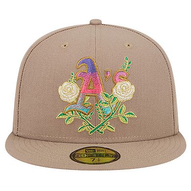 Men's New Era Khaki Oakland Athletics Rose Garden 59FIFTY Fitted Hat