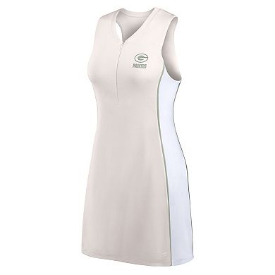 Women's Fanatics Cream Green Bay Packers Studio Boost Athletic Half-Zip Dress