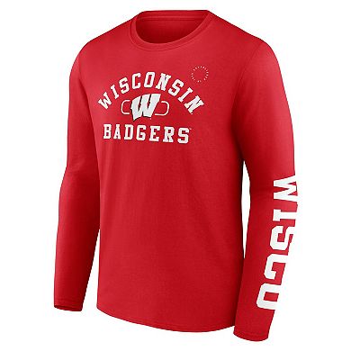 Men's Fanatics Red Wisconsin Badgers Modern Arch 2-Hit Long Sleeve T-Shirt