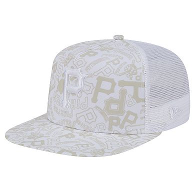 Men's New Era White Pittsburgh Pirates Logo Dunes A-Frame Trucker 9FIFTY Snapback Hat