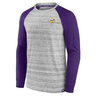 Men's Fanatics Heather Gray/Purple Minnesota Vikings Fair Shake Raglan Long Sleeve T-Shirt