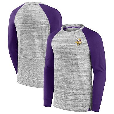 Men's Fanatics Heather Gray/Purple Minnesota Vikings Fair Shake Raglan Long Sleeve T-Shirt