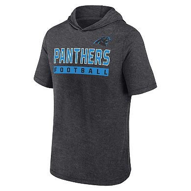 Men's Fanatics Heather Charcoal Carolina Panthers Push Short Sleeve Pullover Hoodie