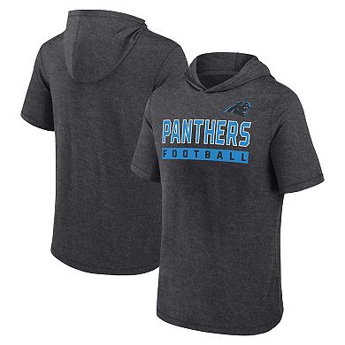 Men's Fanatics Heather Charcoal Carolina Panthers Push Short Sleeve Pullover Hoodie