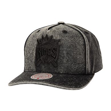 Men's Mitchell & Ness Black Sacramento Kings Washed Out Tonal Logo Snapback Hat