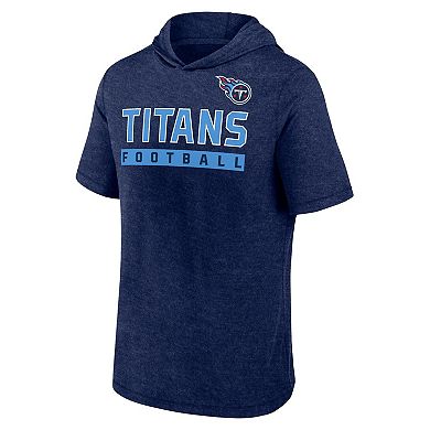 Men's Fanatics Heather Navy Tennessee Titans Push Short Sleeve Pullover Hoodie