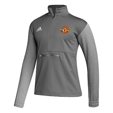 Men's adidas Gray Manchester United Crest Long Sleeve Half-Zip Top