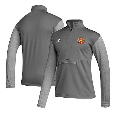 Men's adidas Gray Manchester United Crest Long Sleeve Half-Zip Top