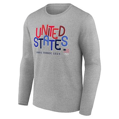 Men's Fanatics Heather Gray Team USA Paris 2024 Summer Olympics True Colors Long Sleeve T-Shirt