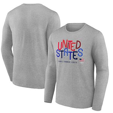 Men's Fanatics Heather Gray Team USA Paris 2024 Summer Olympics True Colors Long Sleeve T-Shirt