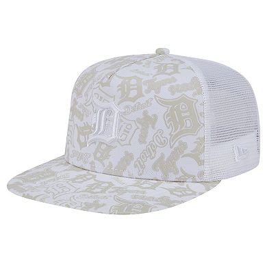 Men's New Era White Detroit Tigers Logo Dunes A-Frame Trucker 9FIFTY Snapback Hat