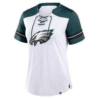 Women's Fanatics White/Midnight Green Philadelphia Eagles Foiled Primary Lace-Up T-Shirt