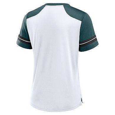 Women's Fanatics White/Midnight Green Philadelphia Eagles Foiled Primary Lace-Up T-Shirt