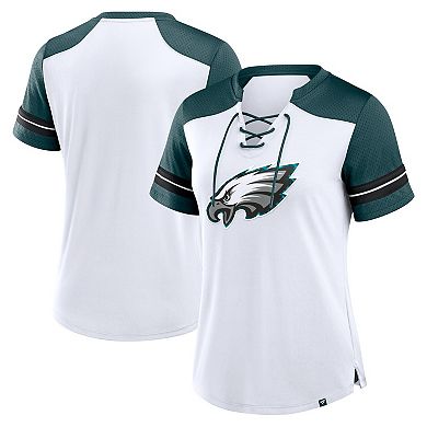 Women's Fanatics White/Midnight Green Philadelphia Eagles Foiled Primary Lace-Up T-Shirt