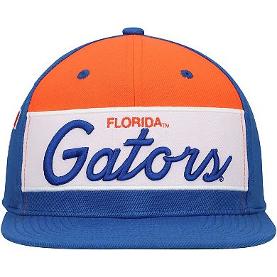 Men's Mitchell & Ness White/Royal Florida Gators Retro Sport Color Block Script Snapback Hat