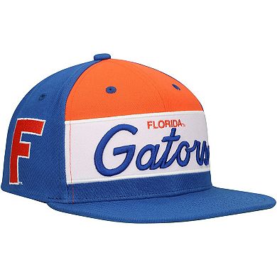 Men's Mitchell & Ness White/Royal Florida Gators Retro Sport Color Block Script Snapback Hat