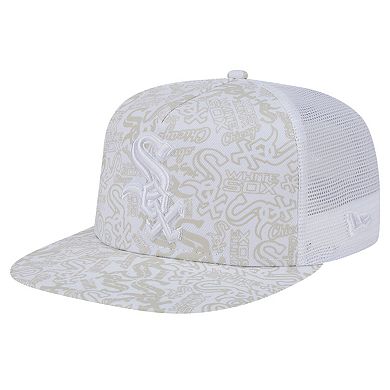 Men's New Era White Chicago White Sox Logo Dunes A-Frame Trucker 9FIFTY Snapback Hat