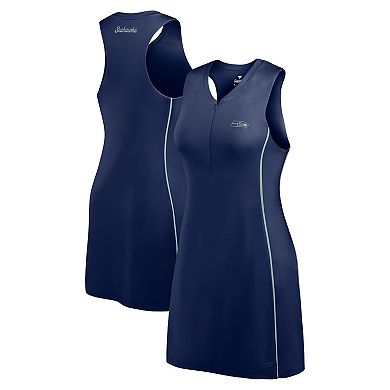 Women's Fanatics College Navy Seattle Seahawks Studio Boost Athletic Half-Zip Dress