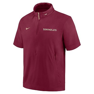 Men's Nike Garnet Florida State Seminoles 2024 Sideline Coach Short Sleeve Half-Zip Hoodie Jacket