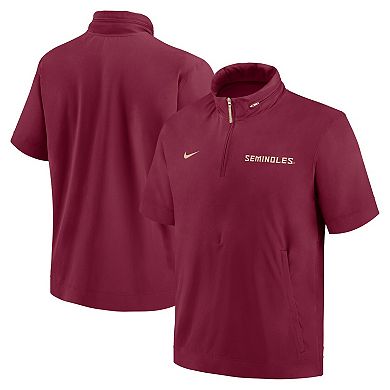 Men's Nike Garnet Florida State Seminoles 2024 Sideline Coach Short Sleeve Half-Zip Hoodie Jacket