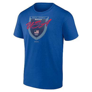 Men's Fanatics  Royal Team USA 2024 Olympics Paris Shield T-Shirt