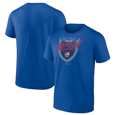 Men's Fanatics  Royal Team USA 2024 Olympics Paris Shield T-Shirt