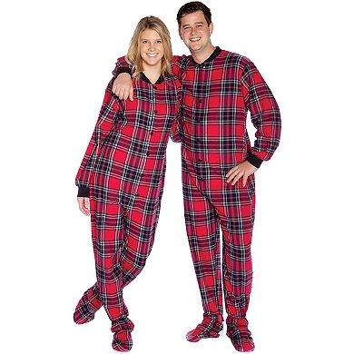 Collections Etc Double-brushed Flannel Footed Tartan Plaid Pajama Set