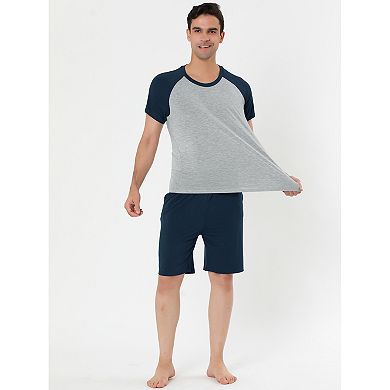 Men's Sleepwear Set Raglan Sleeve And Shorts Lounge Pajama Suit