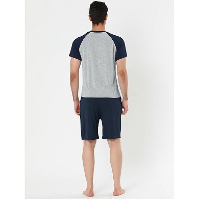 Men's Sleepwear Set Raglan Sleeve And Shorts Lounge Pajama Suit