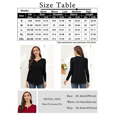Women’s Crewneck Lace Crochet Eyelet Tops Long Sleeve Pleated T Shirts Casual Tunic Blouses
