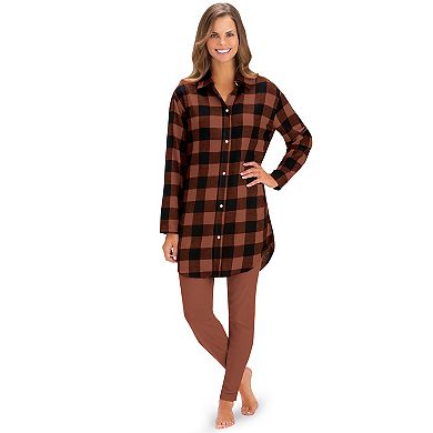 Collections Etc Plaid Flannel Button-down Tunic And Leggings Set