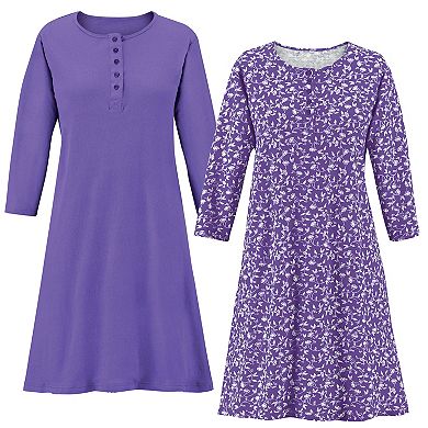 Collections Etc Button-front Henley Nightgowns - Set Of 2,