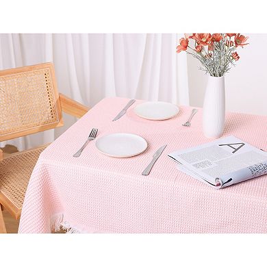 Picnic Dinner Cotton Linen Tassels Oil-proof Table Cover 1 Pc 51" X 91"