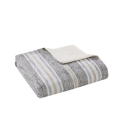 Madison Park Signature Oasis Oversized Chenille Jacquard Striped Comforter Set with Euro Shams and Throw Pillows