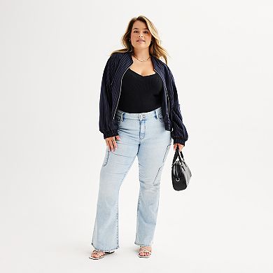 Juniors' Plus Size SO?? Low-Rise Cargo Flare Leg Jeans