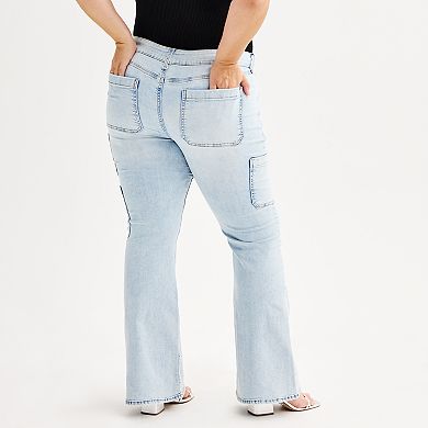 Juniors' Plus Size SO® Low-Rise Cargo Flare Leg Jeans