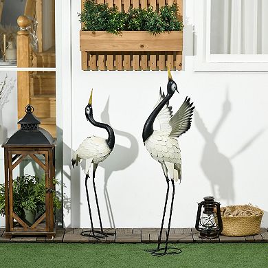 Outsunny 2pcs Heron Garden Statues Metal Yard Art Bird Sculptures