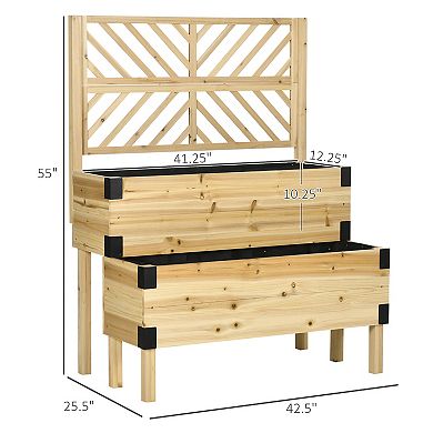 Outsunny 2 Tier Trellis Planter, Wooden Raised Garden Bed