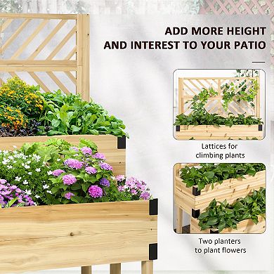 Outsunny 2 Tier Trellis Planter, Wooden Raised Garden Bed