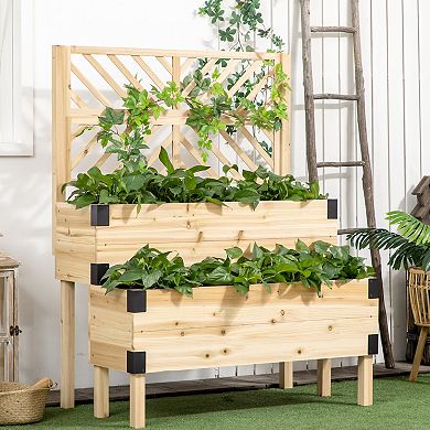 Outsunny 2 Tier Trellis Planter, Wooden Raised Garden Bed