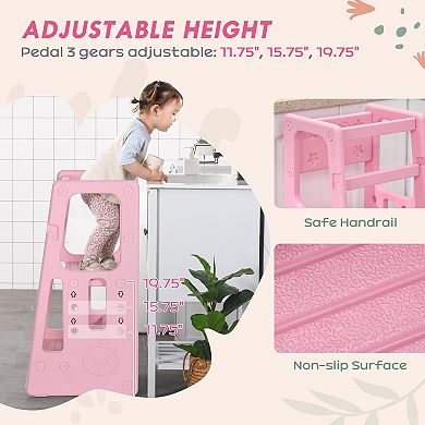 Qaba Toddler Tower With Adjustable Height, Toddler Step Stool, Pink