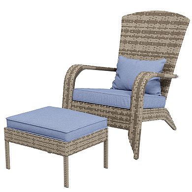 Outsunny Wicker Adirondack Chair W/ Ottoman Fire Pit Chair W/ Cushion Gray