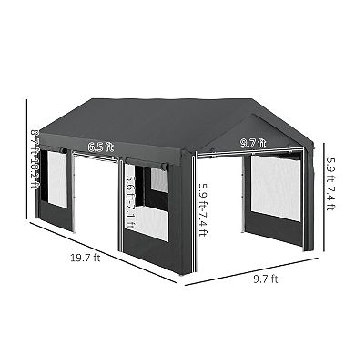 Outsunny 10'x20' Carport Height Adjustable With 4 Windows, 4 Doors